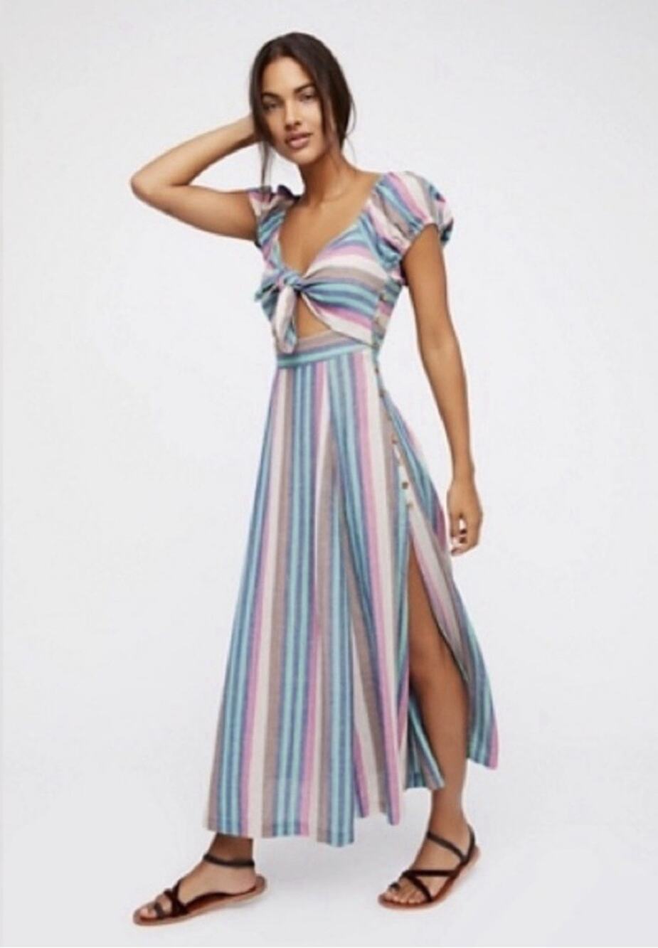 EUC Free people The Getaway Striped Midi Dress Size M